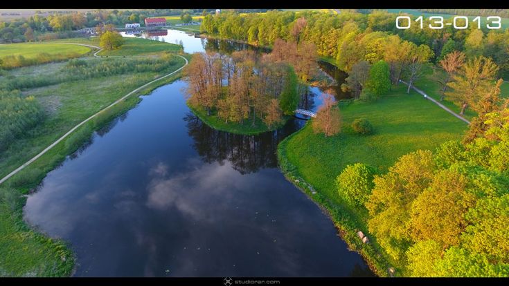 Manor countryside with tall trees and green lawns – Drone Aerial Photography, ...