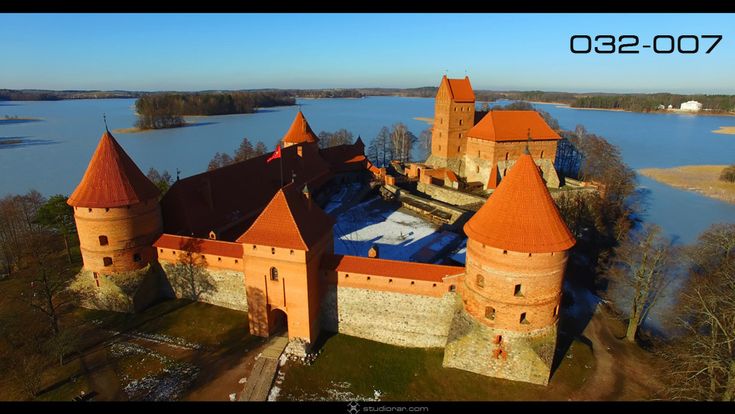 Medieval Gothic Island Castle In Winter Time – Drone Aerial Photography, Video...