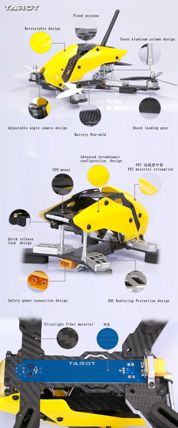 Tarot TL250C 250mm Carbon Fiber FPV Racer Frame Kit For Multicopter Quadcopter S...