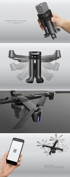 The quad-motor drone’s four members fold inwards (propeller and all) to become...