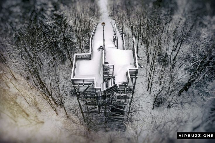 Ready, set, go....  Flying over a derelict old abandoned ski jump taking picture...