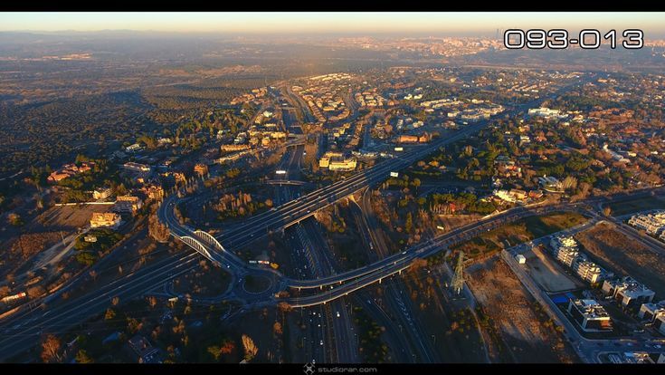 Aerial photography drone : Madrid city highway and residential areas at day  Dro...