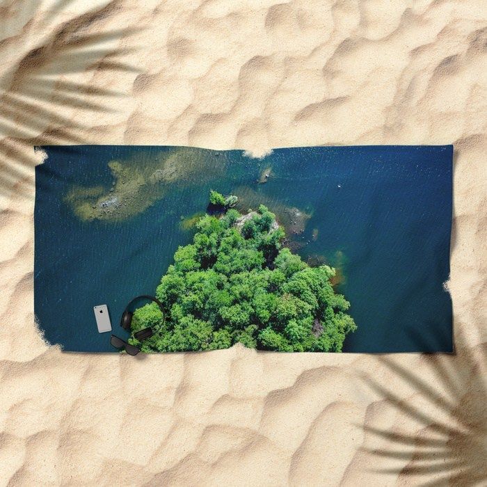 Landscape Drone Photography : Archipelago Island  Aerial Photography Beach Towel...