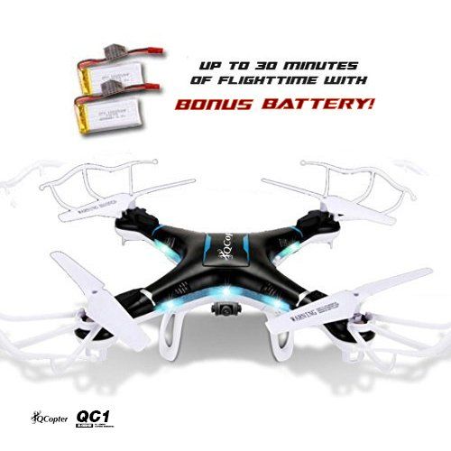 QCopter QC1 Drone Quadcopter with HD Camera LED Lights Black Drones BONUS BATTER...