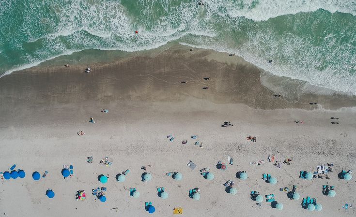 People Drone Photography : birds eye view of people on shoreline near body of water