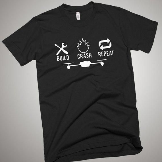 Drone Quadcopter FPV Build Crash Repeat T-Shirt #QuadcopterDronesProducts