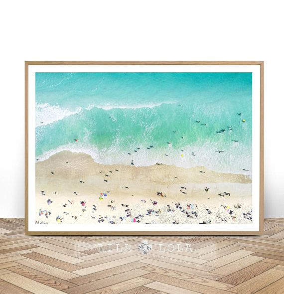 Beach Photography Wall Art Print, Digital Download, Ariel Photo, Large Printable Ocean, Beach Wall Art, Coastal Decor, People on the Beach