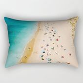 People On Algarve Beach In Portugal, Drone Photography, Aerial Photo, Ocean Wall Art Print Rectangular Pillow by Art My House - Small (17