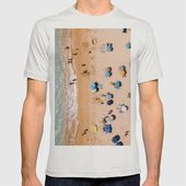People On Algarve Beach In Portugal, Drone Photography, Aerial Photo, Ocean Wall Art Print Graphic T-shirt by Art My House - Silver - MEDIUM - Mens Fitted Tee