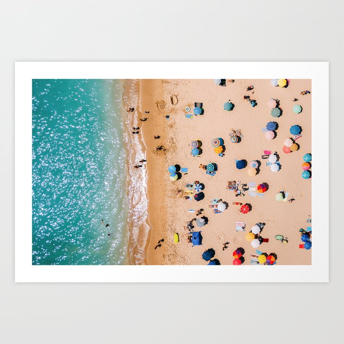 People On Algarve Beach In Portugal, Drone Photography, Aerial Photo, Ocean Wall Art Print Art Print by radub85
