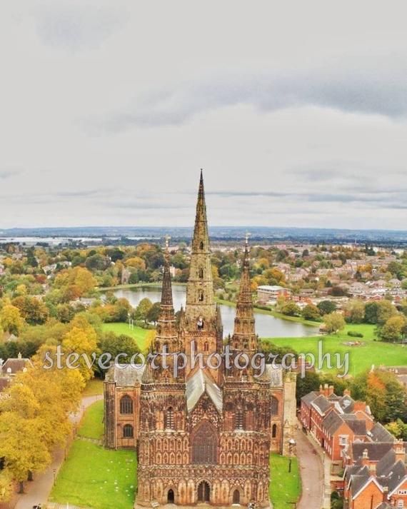 Lichfield Cathedral from Anafi Drone A4+A3 Art Deco Unframed print stevecortphotography