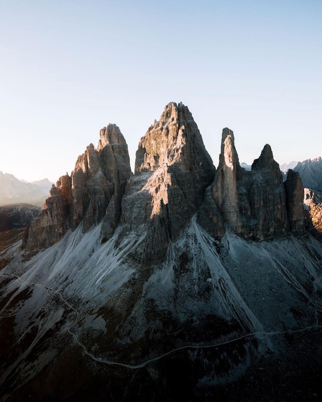 Dolomites Italy We had this very nice golden hour and I flew my drone quite far ...