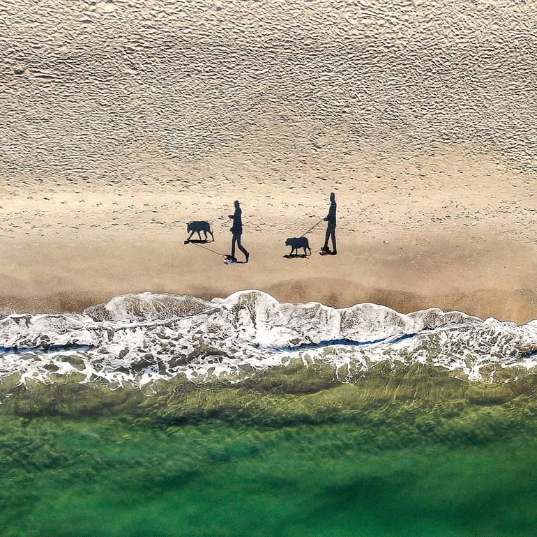 Original Beach Photography by Yevhen Samuchenko | Abstract Art on Paper | 2 people, 2 dogs & 4 shadows - Limited Edition of 10