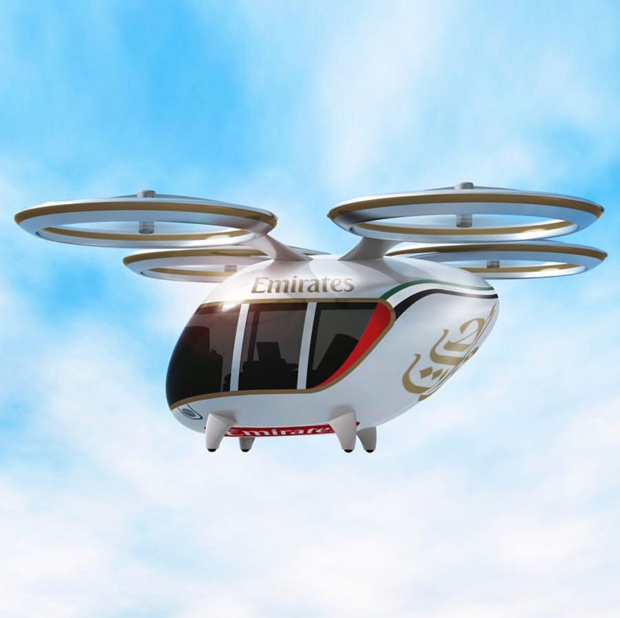 Fly with Emirates in futuristic drone.